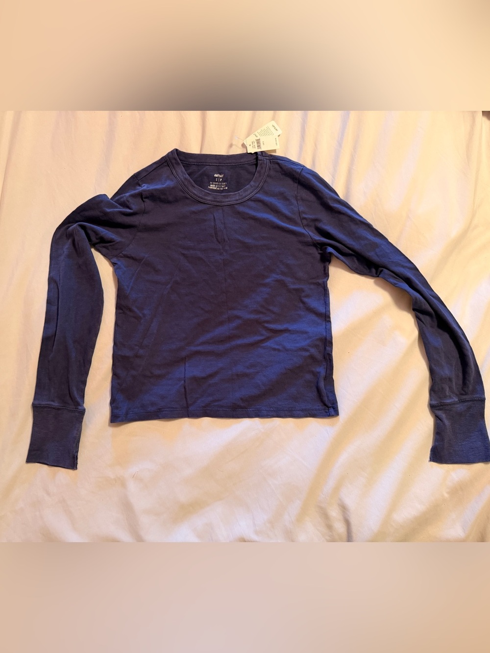 aerie Long-Sleeve Crewneck Tee in Navy Blue NWT